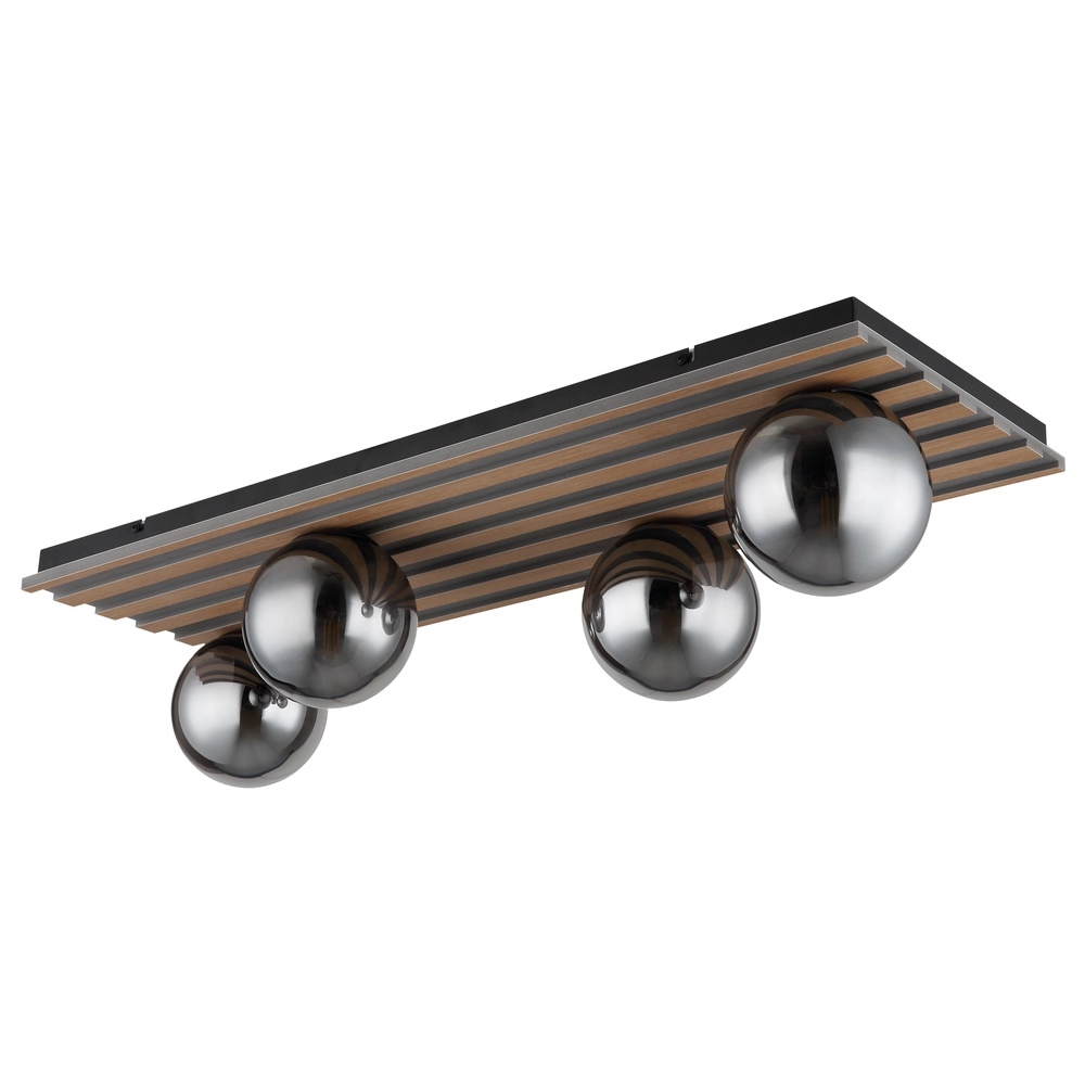 Ceiling lamp Parsons 4-light black with wood Globo 9007371583003