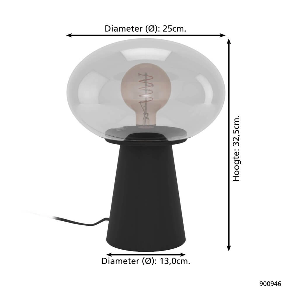 Smoke Glass Table Lamp Madonnina Ø 25cm Eglo 9008606274970