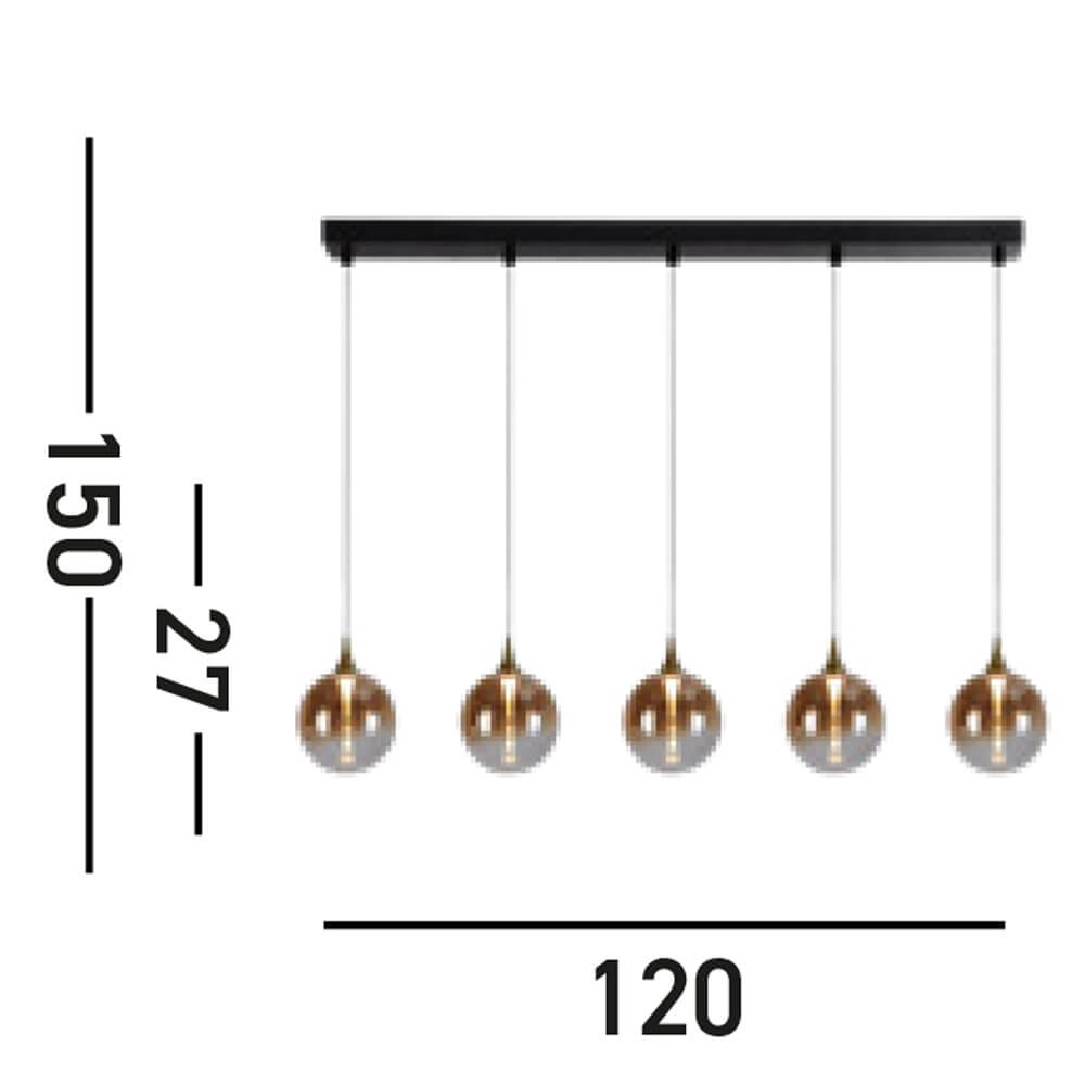 5-light pendant lamp Alchemy Amber glass Searchlight 5053423273846