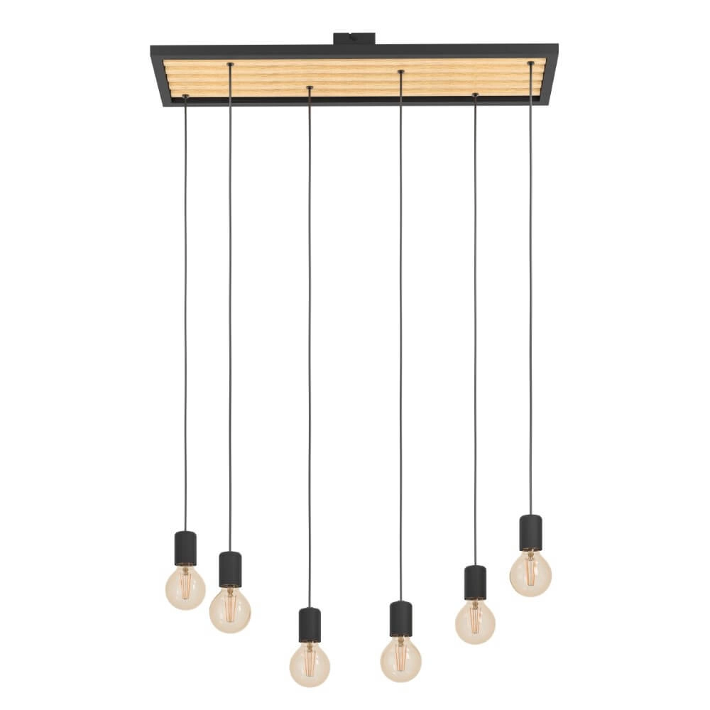 6-light pendant lamp Consett black with wood