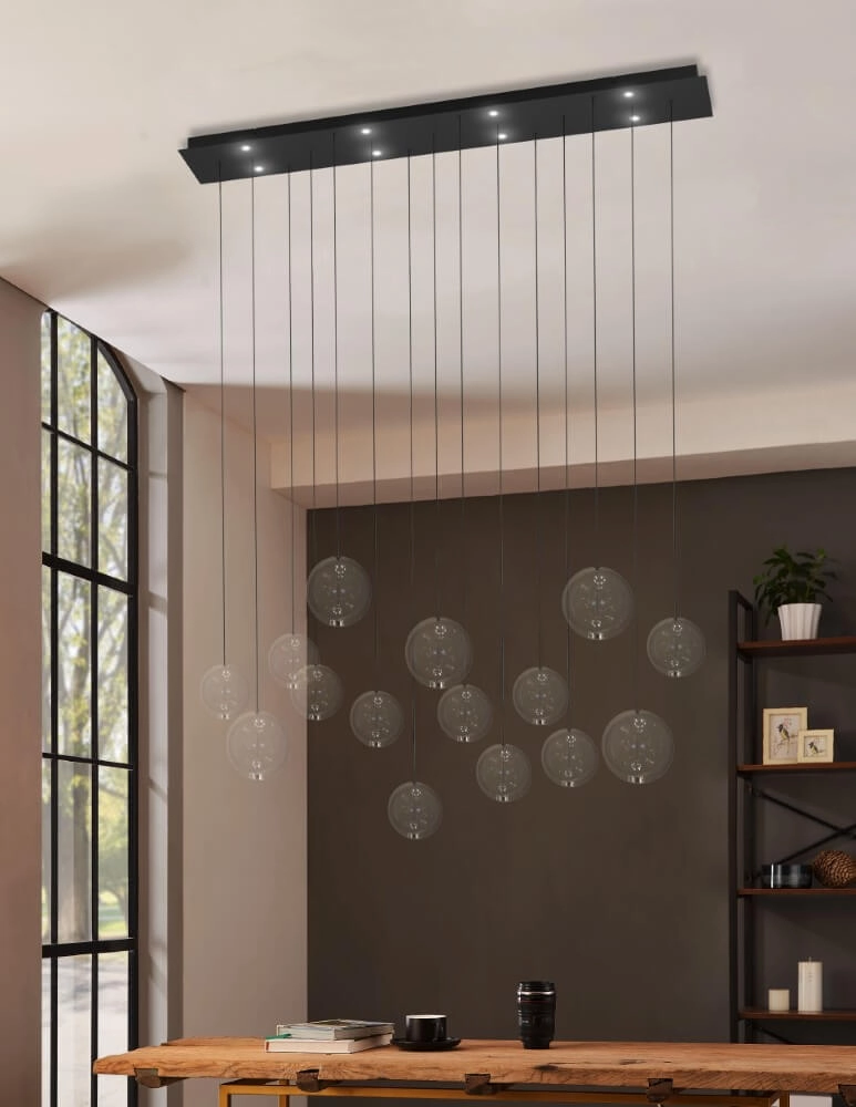 Elongated hanging lamp Espardello black Stars of Light 9008606270521