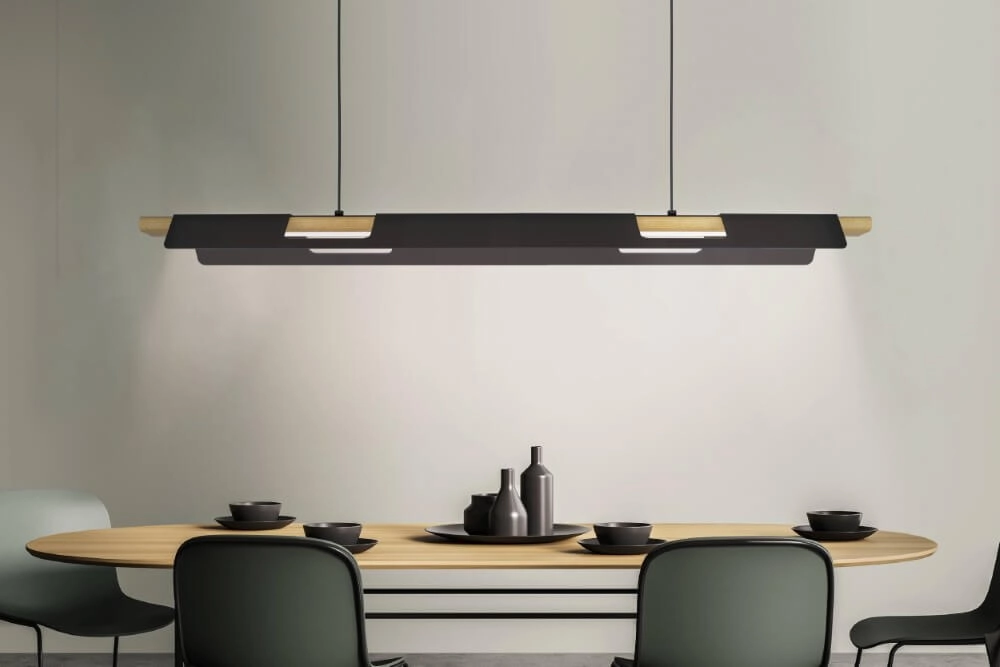 Office hanging lamp Ermua black with wood Eglo 9002759988364