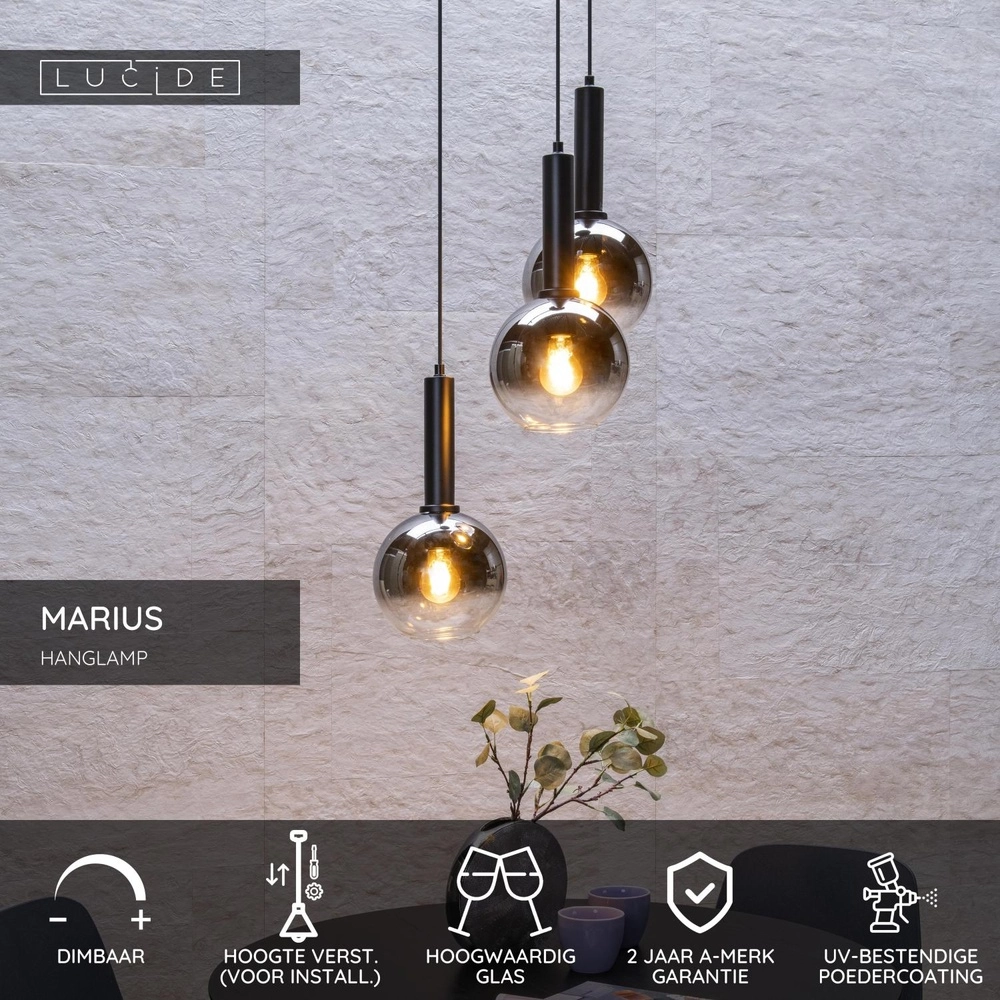 Pendant lamp Marius 3-light black Lucide 5411212452238