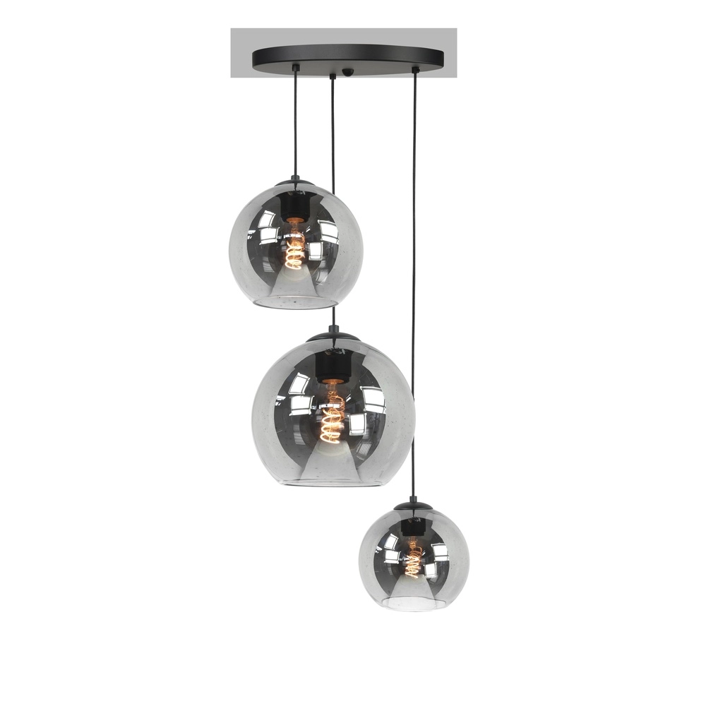 3-light pendant lamp Fantasy black with smoke glass