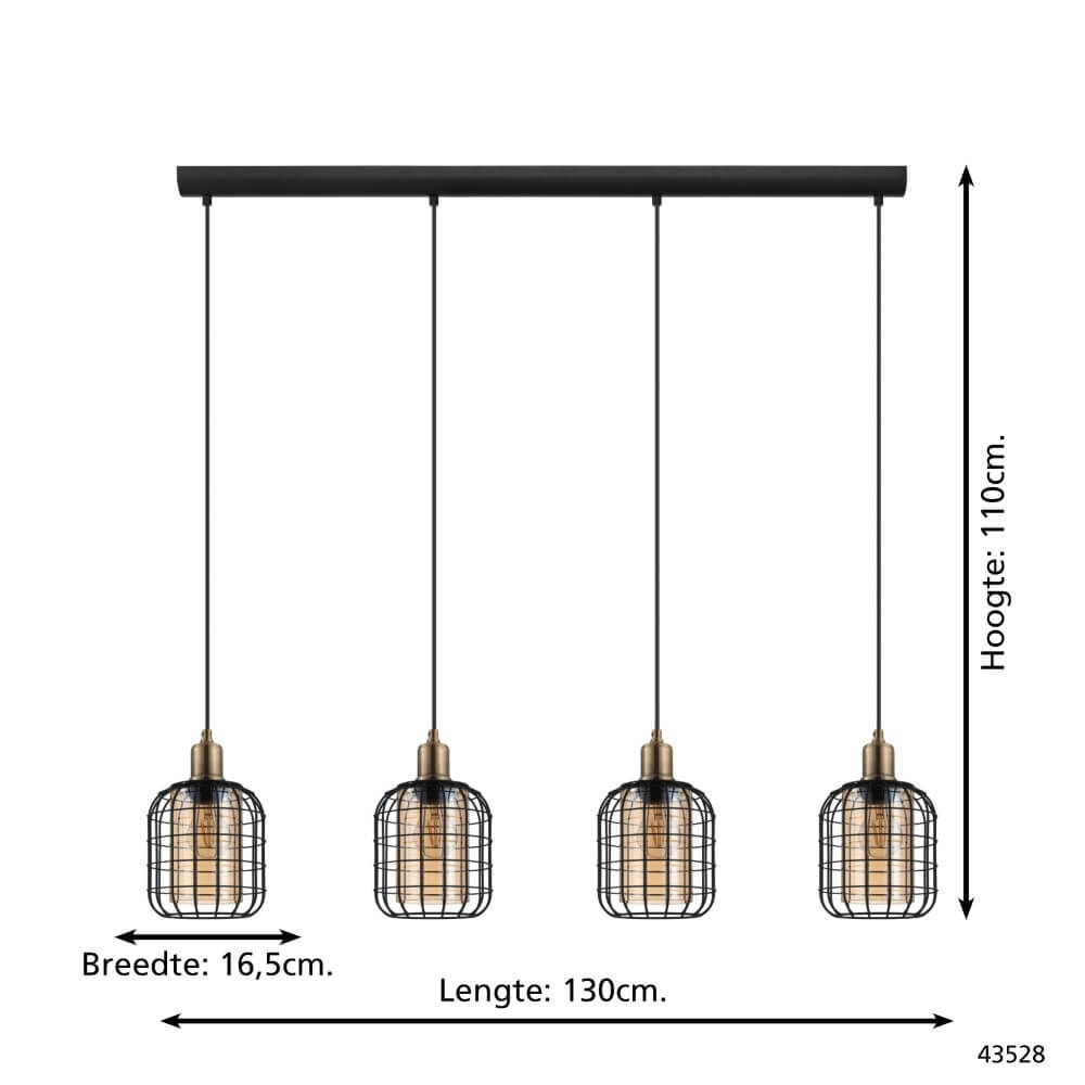 Dining room pendant lamp Chisle with amber glass Eglo 9002759435288