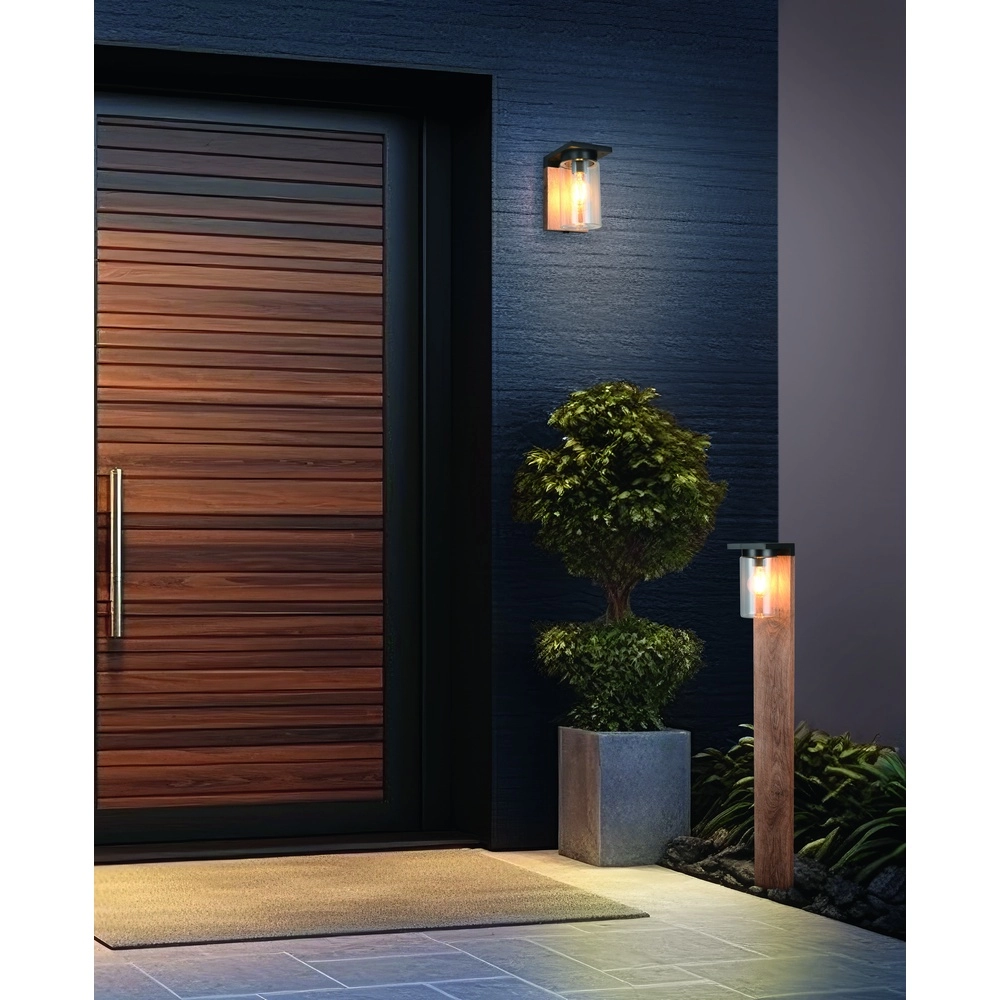 Garden lamp Ardila black with wood 100cm Trio 4017807603453