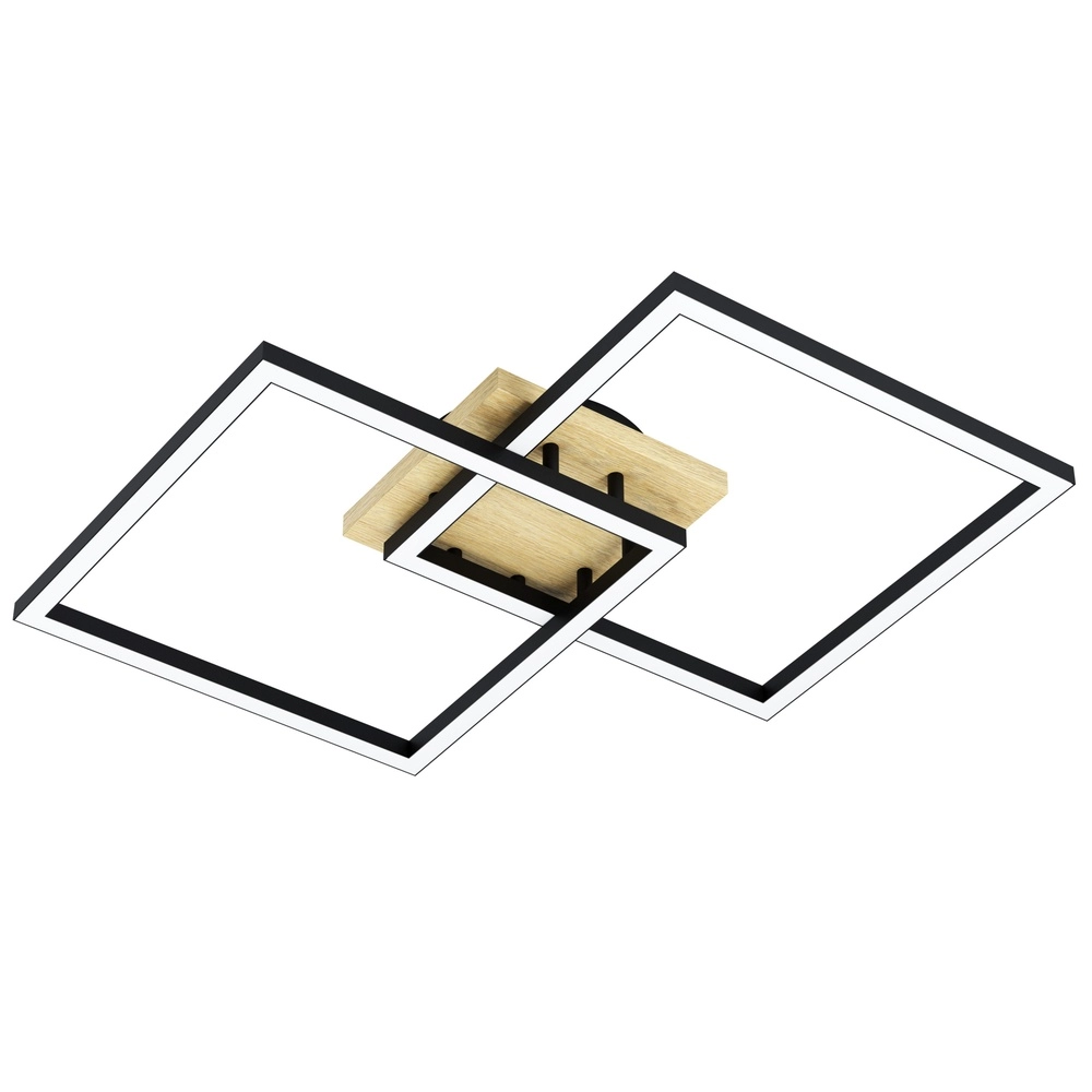 Zigbee ceiling lamp Lomaltas-Z black with wood look - square