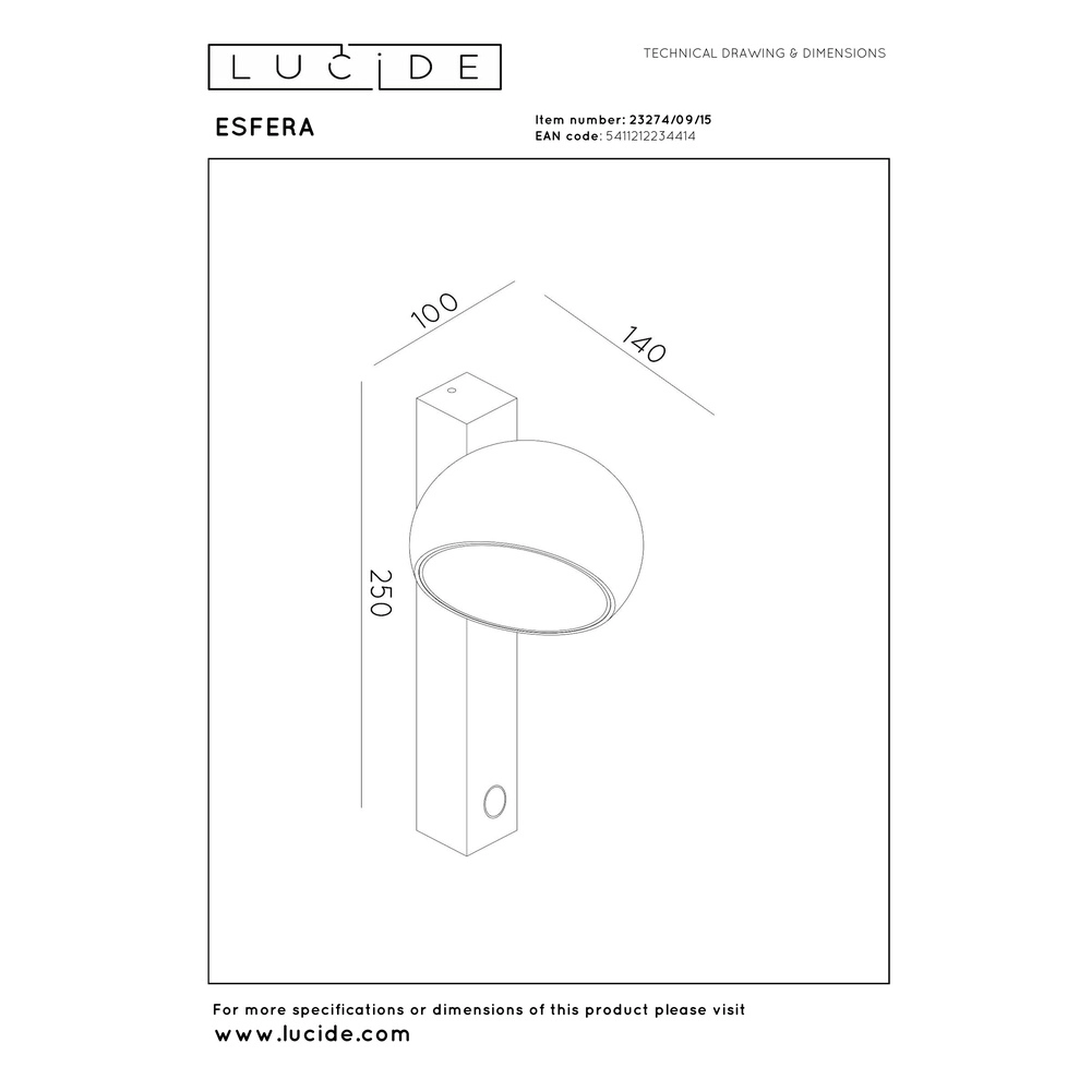 Bed reading lamp Esfera LED - Brushed Premium by Lucide 5411212234414