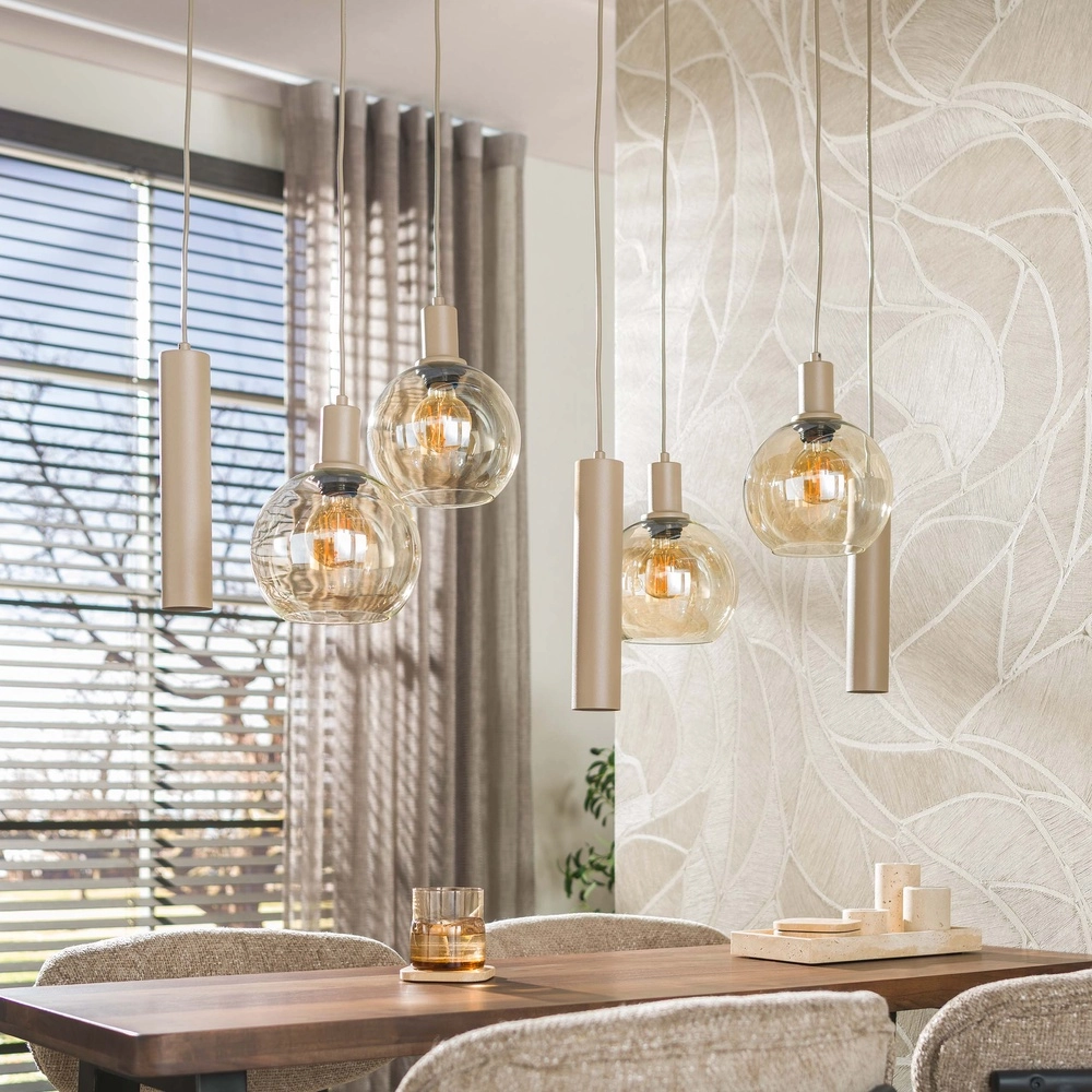 Design hanglamp Sfera 7-lichts zand bruin Lyora 8716803515161