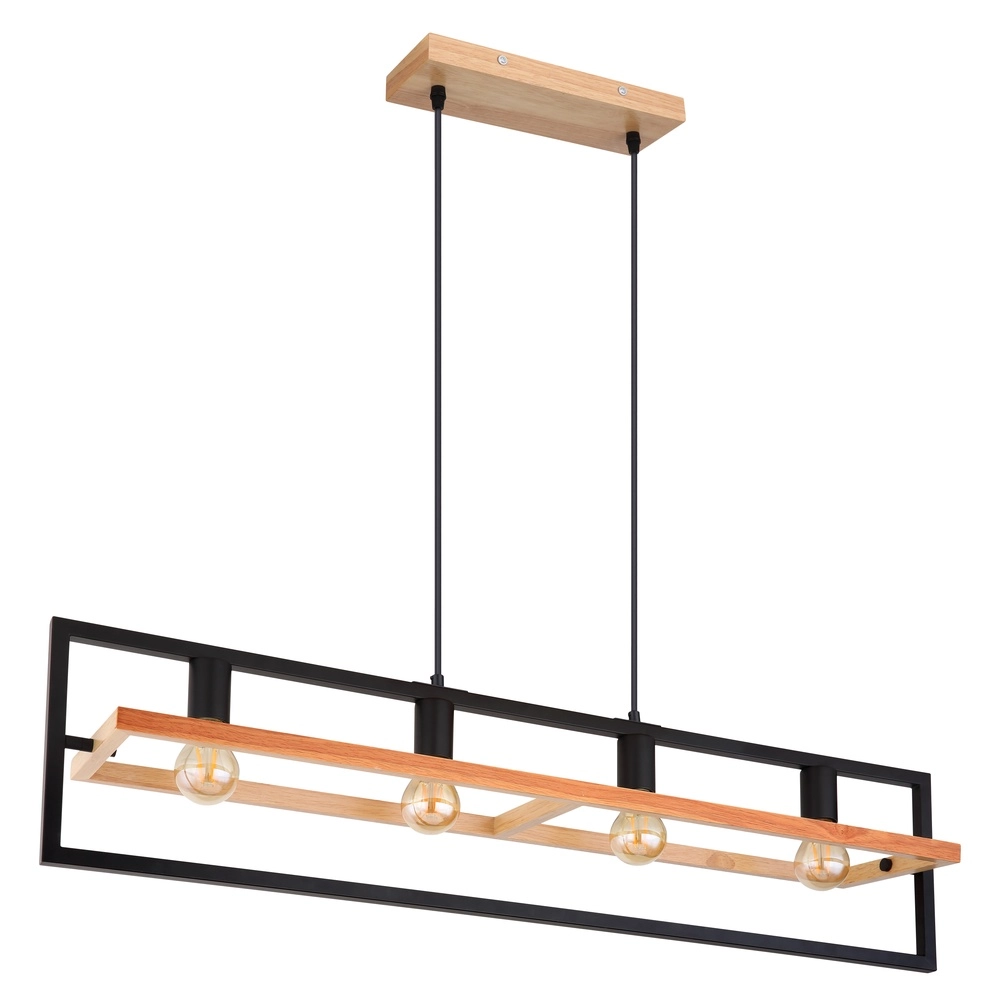 4-light pendant lamp Erica black with wood Globo 9007371433711