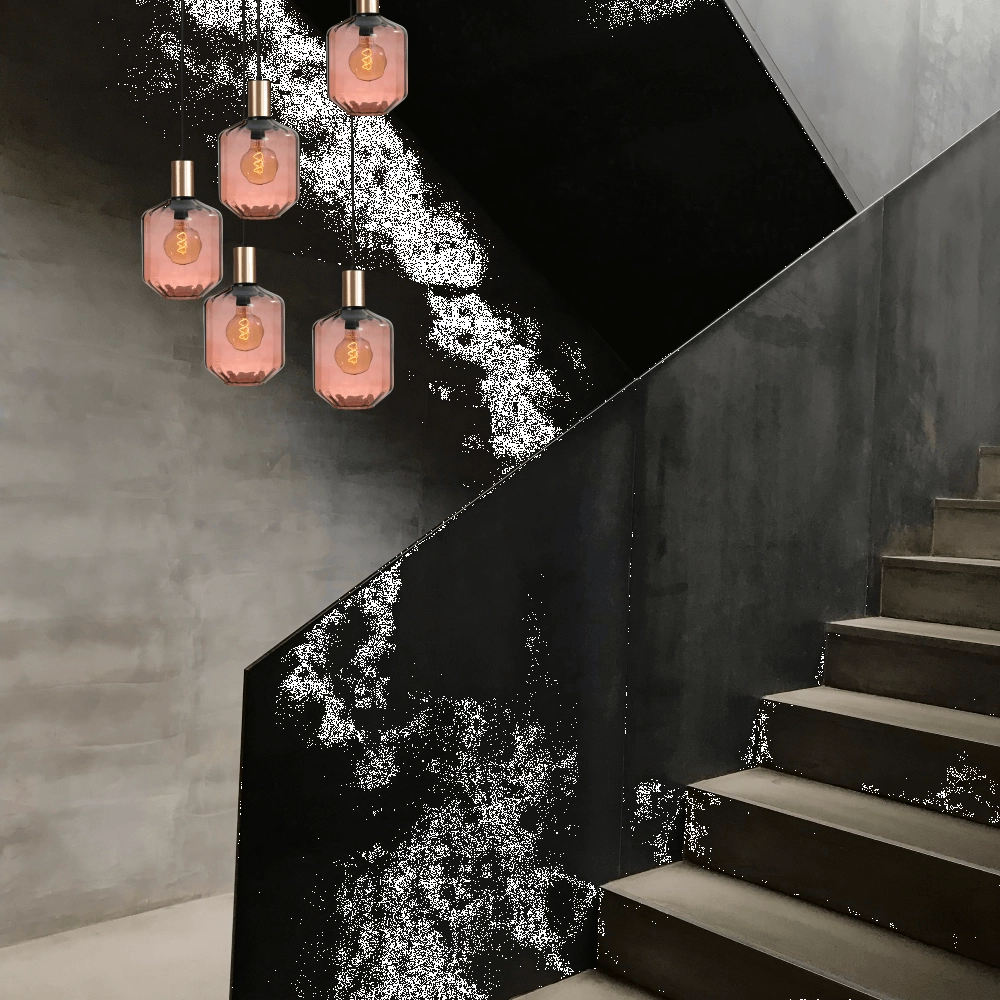 5-light loft hanging lamp - gold - Porto with Jagger red glasses - Ø 24cm Masterlight 8718121271101