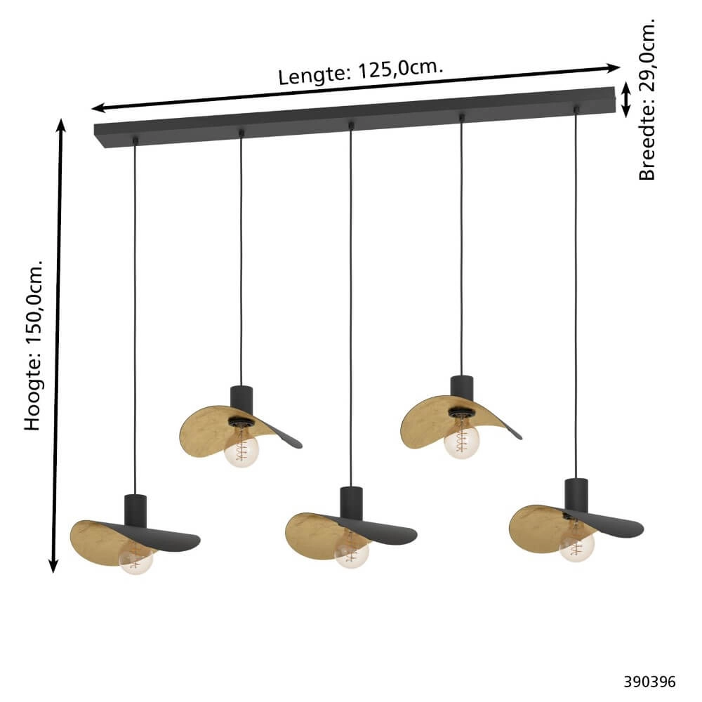 Black hanging lamp Saceda with gold 5-lights Stars of Light 9008606292325