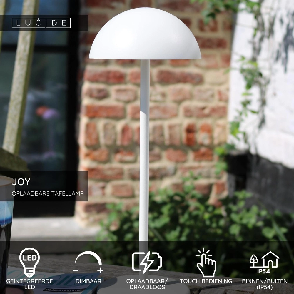 Rechargeable table lamp Joy IP54 white Lucide 5411212151957
