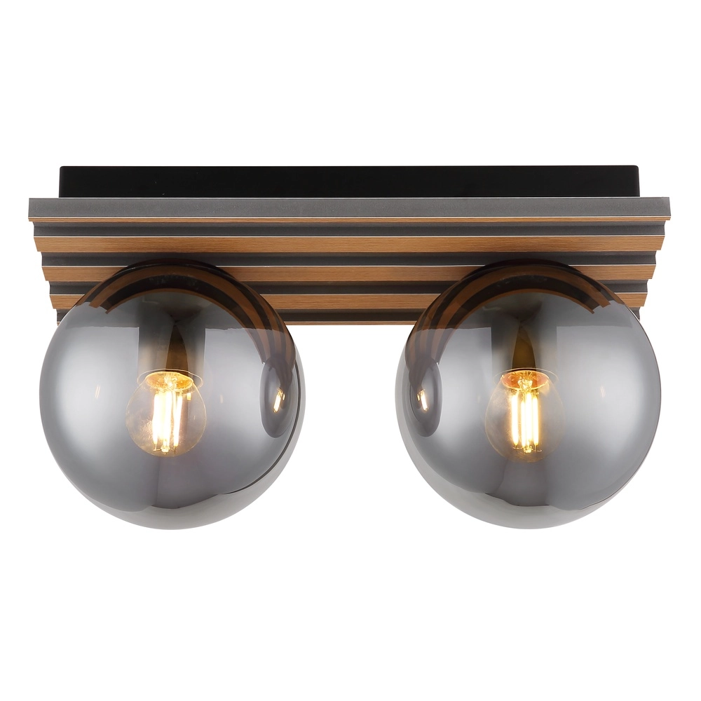 Ceiling lamp Parsons 2-light black with wood Globo 9007371579099