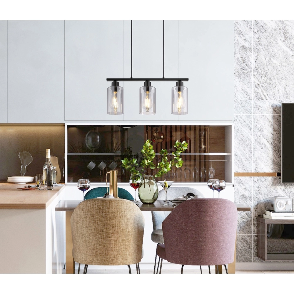 Pendant lamp Hadera 3-light black with smoke glass Globo 9007371578689