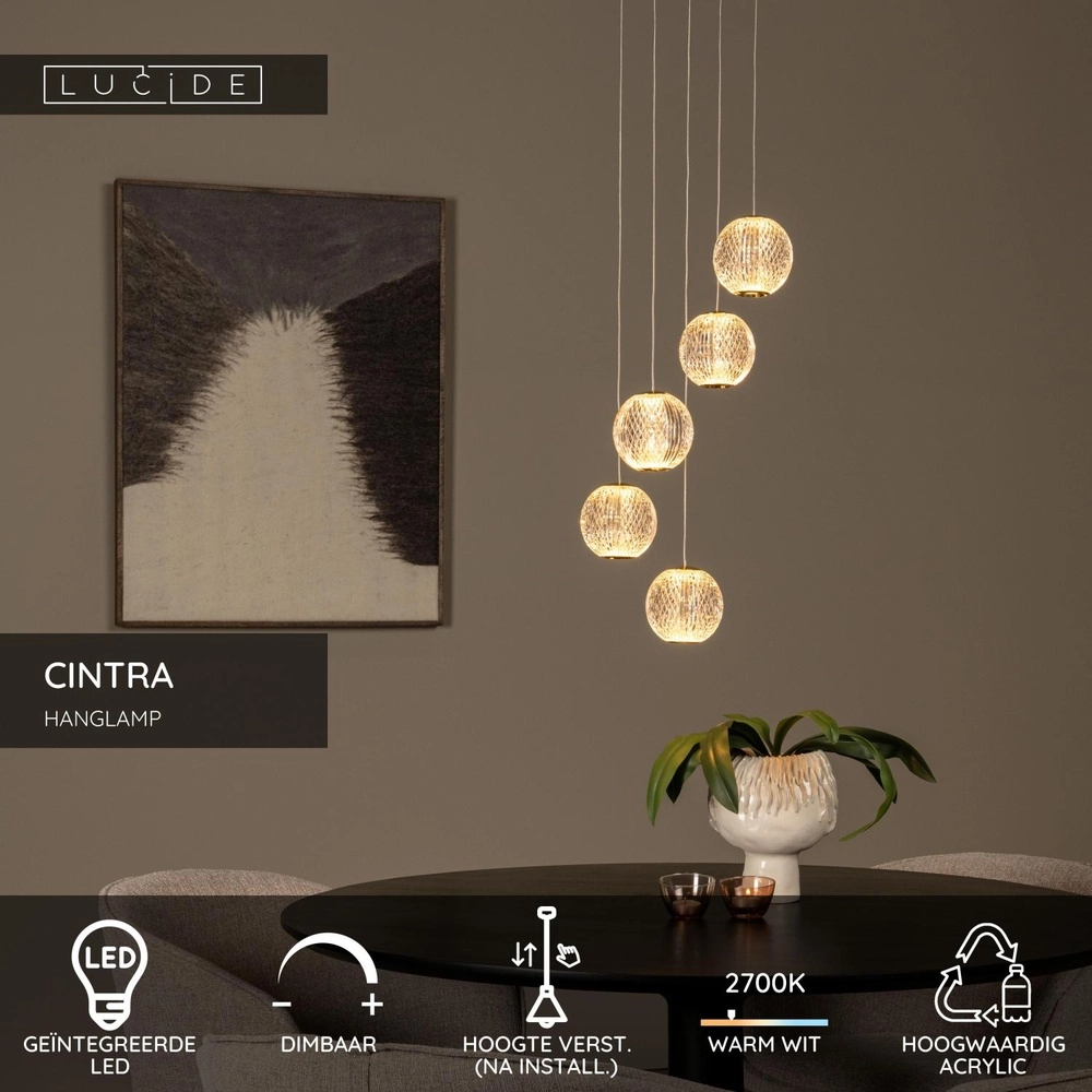 Golden pendant lamp Cintra Vide 5-light Lucide 5411212134417