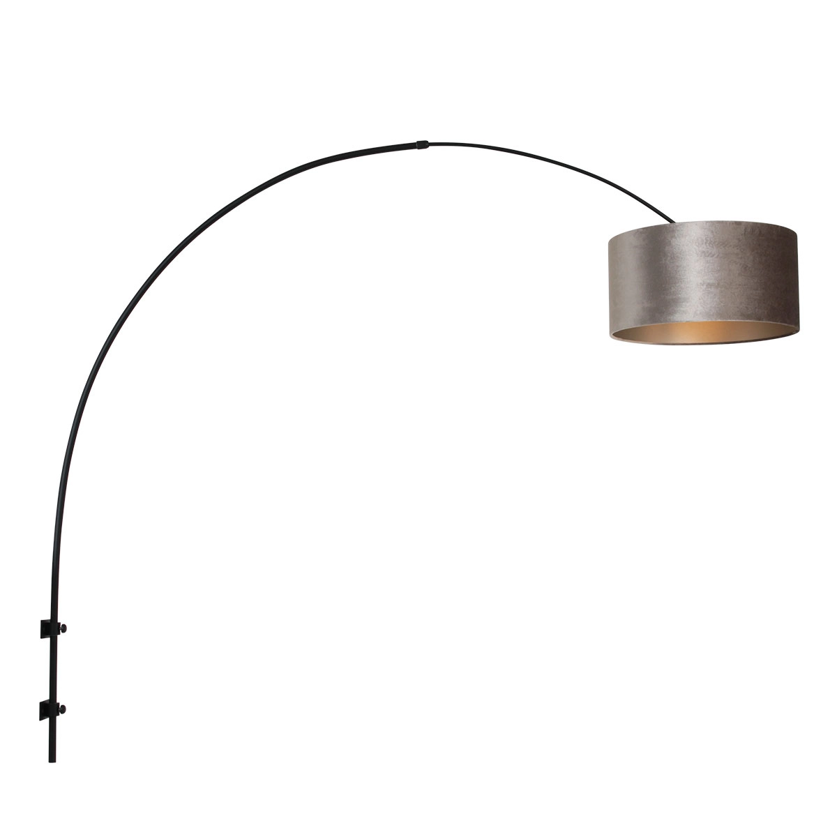 Wall Arc Lamp Sparkled black with taupe velvet shade