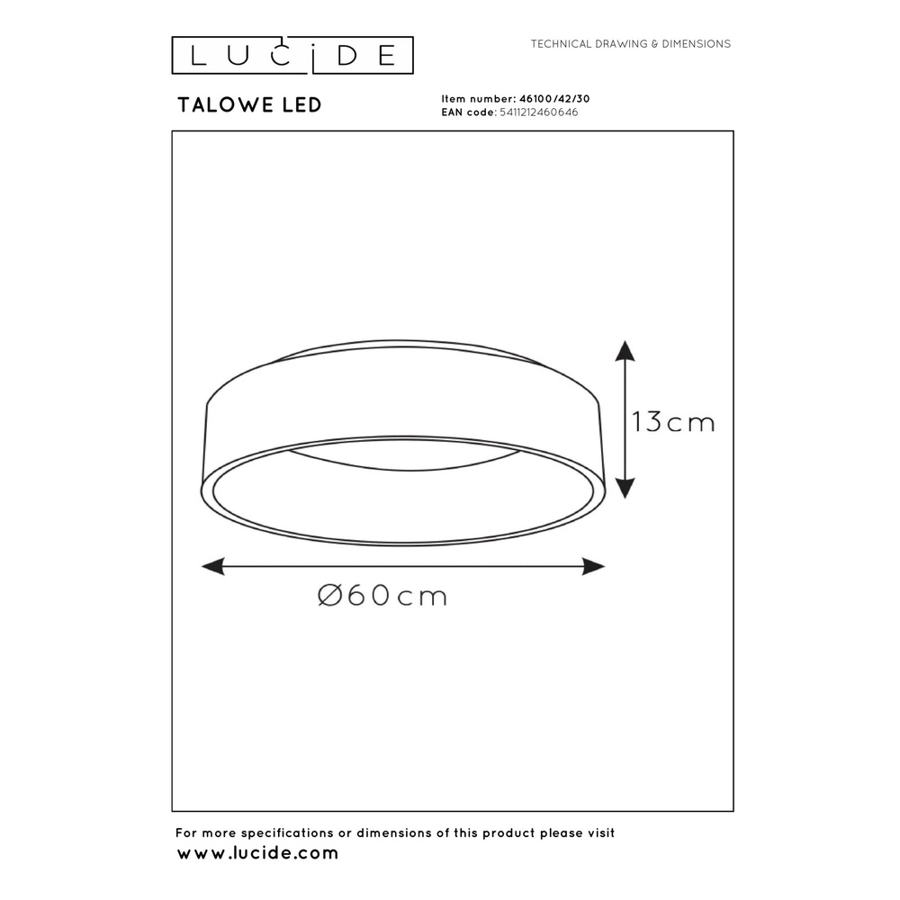 Ceiling light Talowe Led Ø 60cm black Lucide 5411212460646