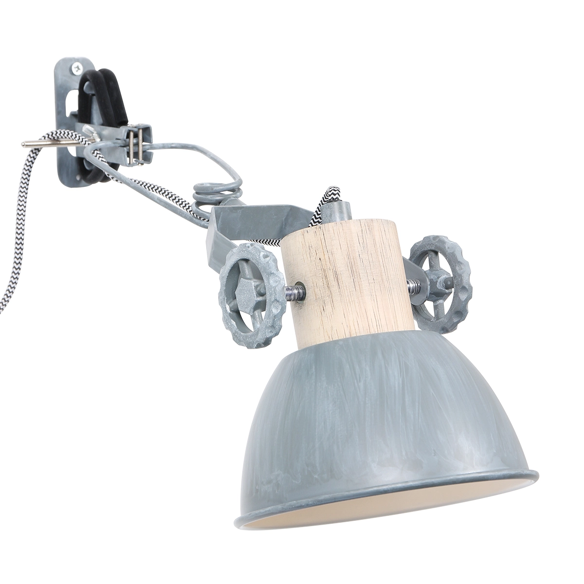 Clamp spot Gearwood zinc grey with wood