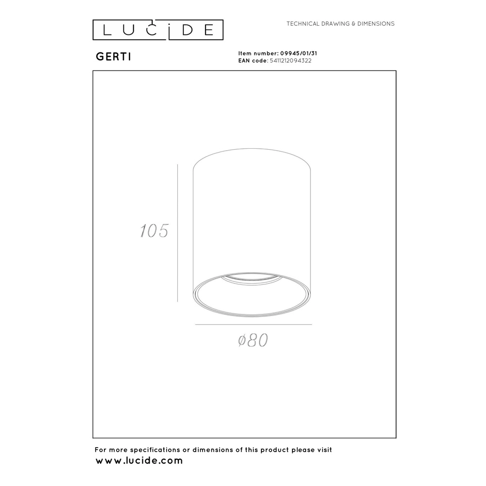 Surface-mounted spot Gerti white Lucide 5411212094322