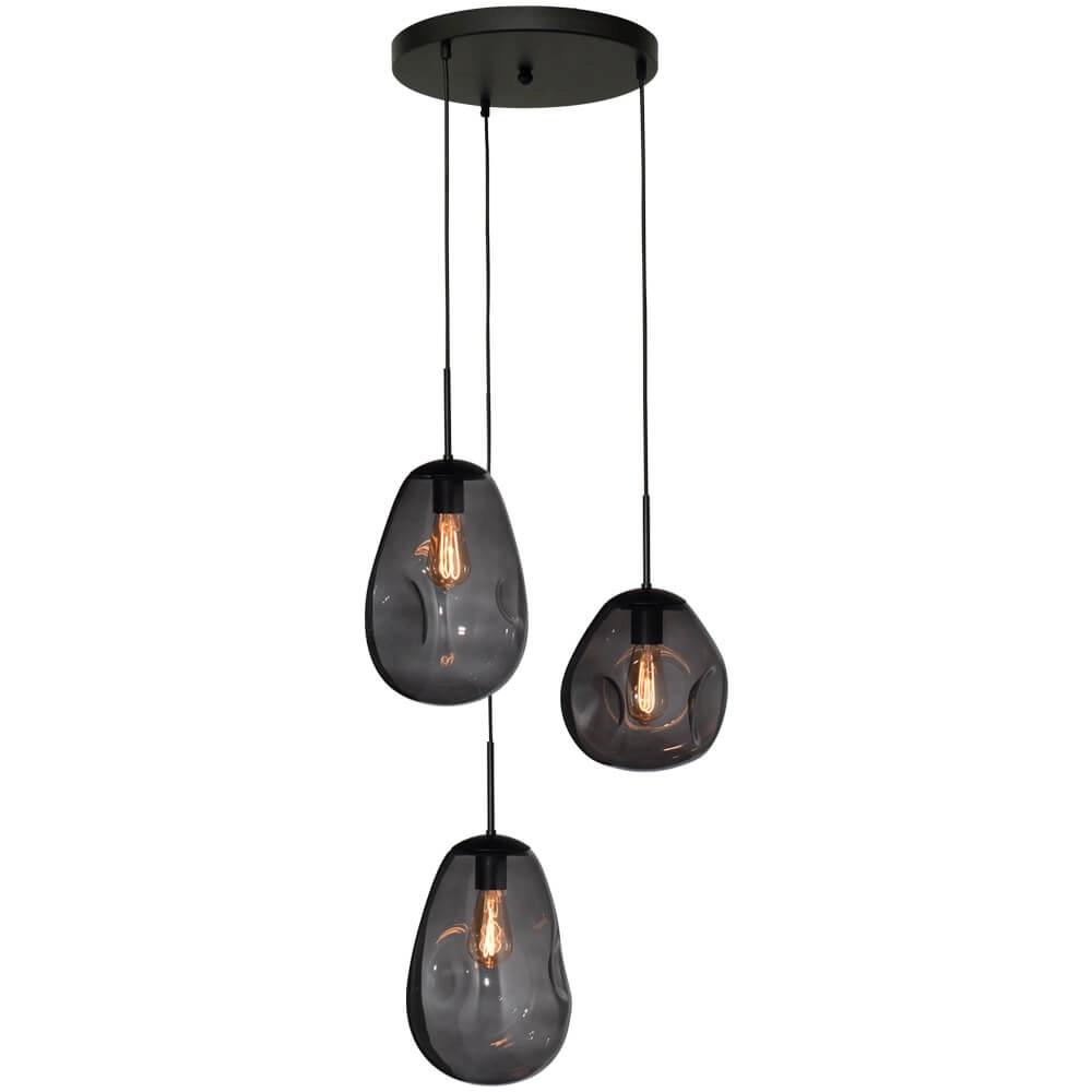 Pendant hanging lamp Lava 3x smoke glass