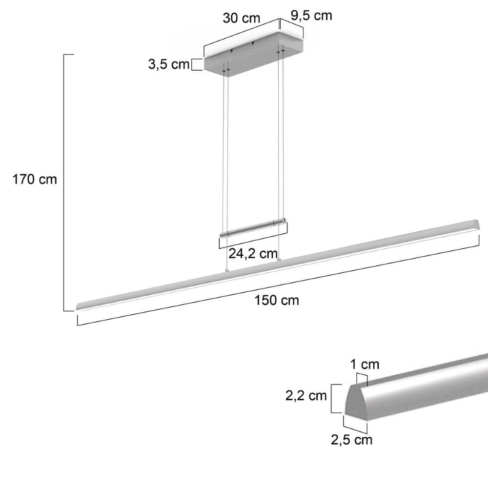 Long pendant lamp Profilo Stainless steel Steinhauer 8712746148497