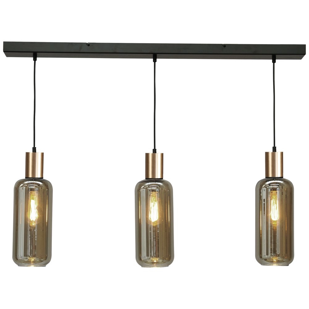 Black hanging lamp with gold Bounty 3-light cylindrical glass