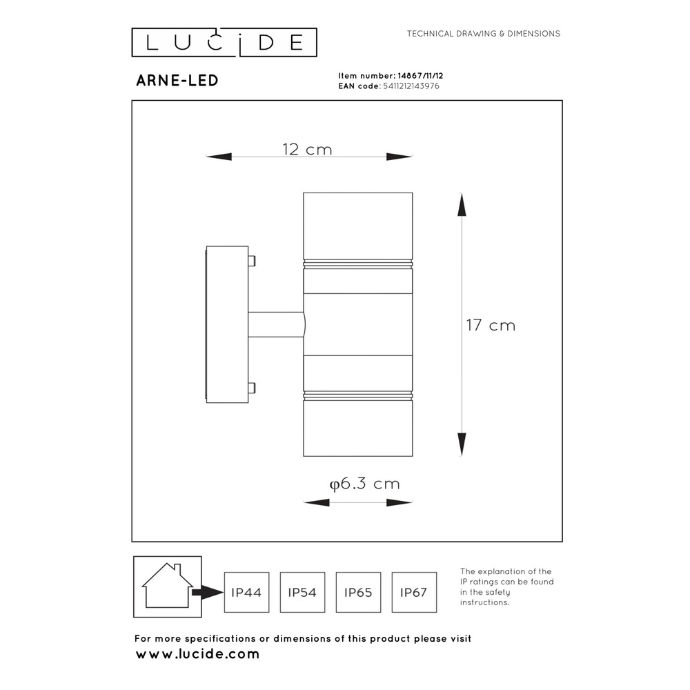 Wall spotlight Arne-Led Up and down chrome Lucide 5411212143976
