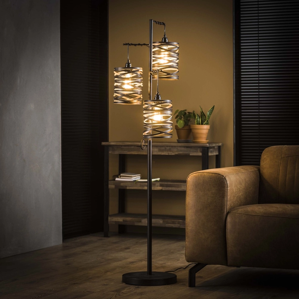 Country floor lamp Spindle 3x E27 - Slate grey