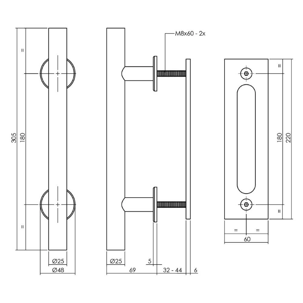 Door handle T-shape Gripon with sliding door handle black Intersteel 8714186519493