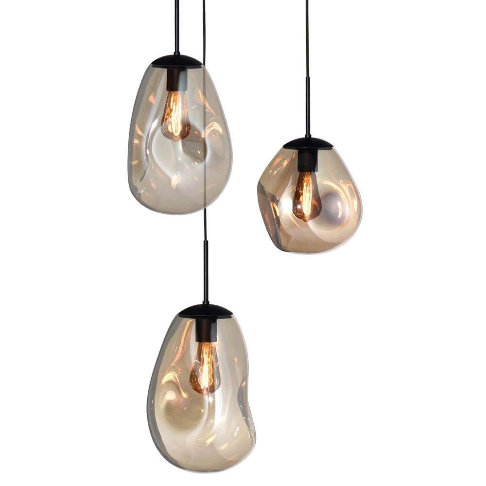 Pendant hanging lamp Lava 3x gold glass Masterlight 8718121286419