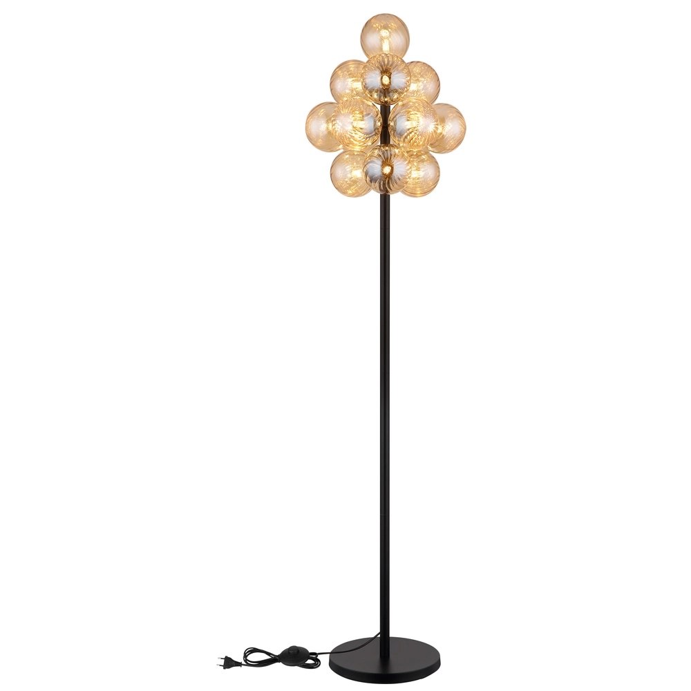 Black floor lamp Conor with amber glass Globo 9007371512171