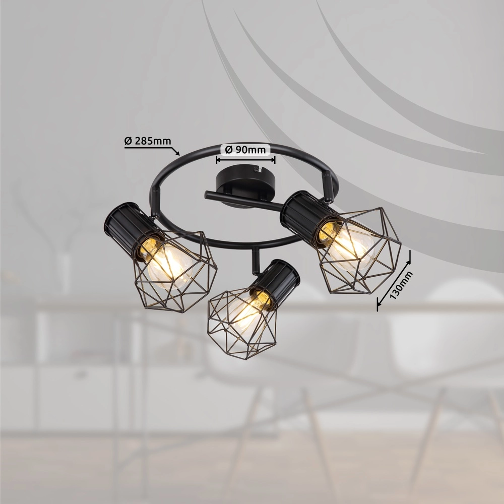 Round ceiling lamp Priska 3-light black Globo 9007371403172