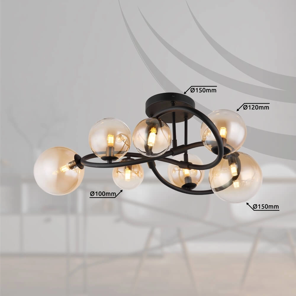 Black ceiling lamp Tuberius Design 7-light Globo 9007371446445