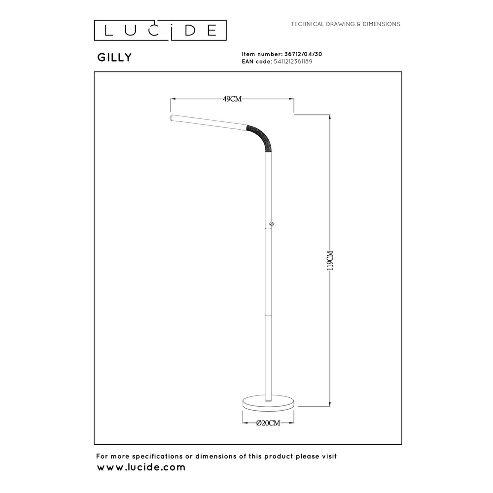 Rechargeable reading lamp Gilly Black Lucide 5411212361189