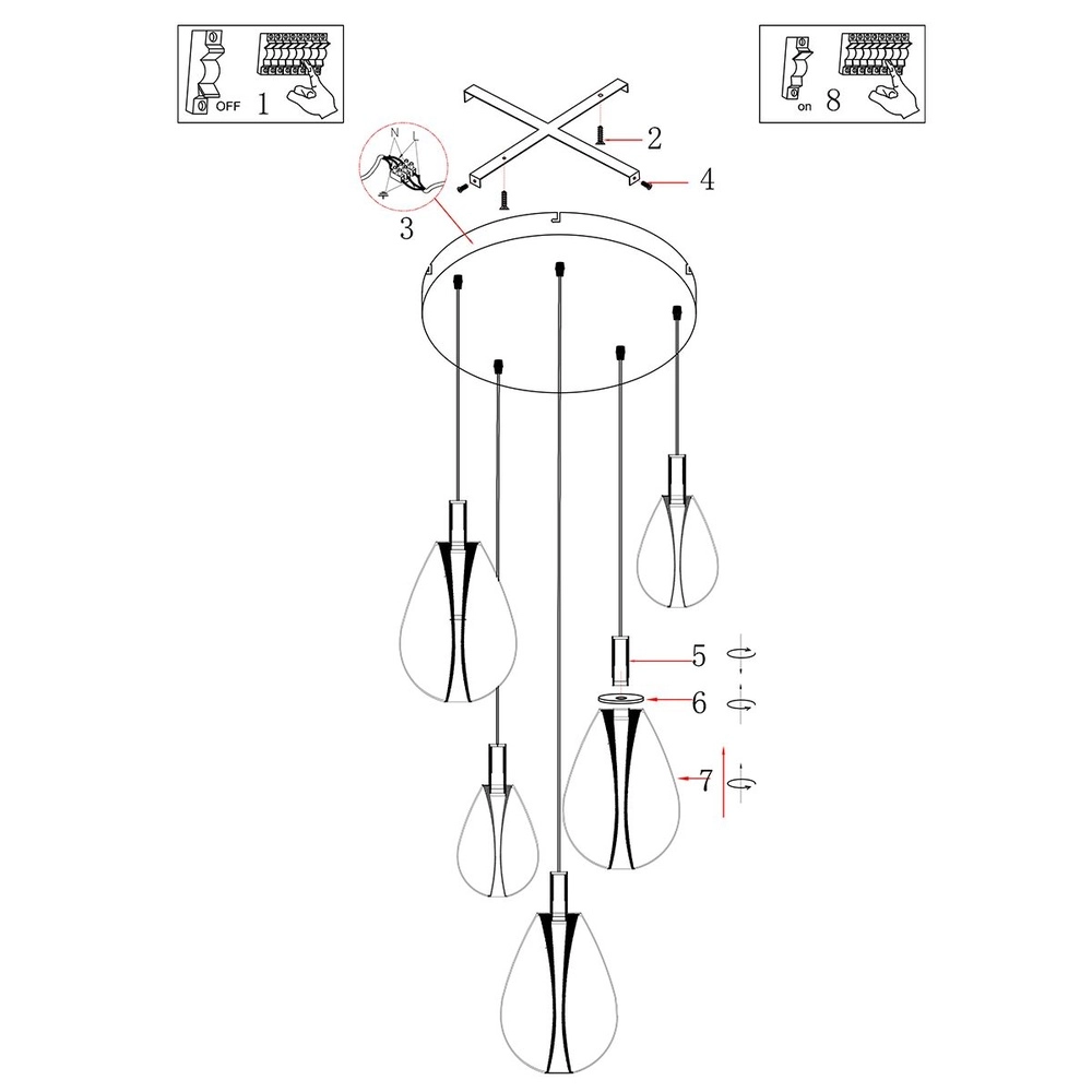 Pendant lamp Glimsy 5-light black round Steinhauer 8712746177961