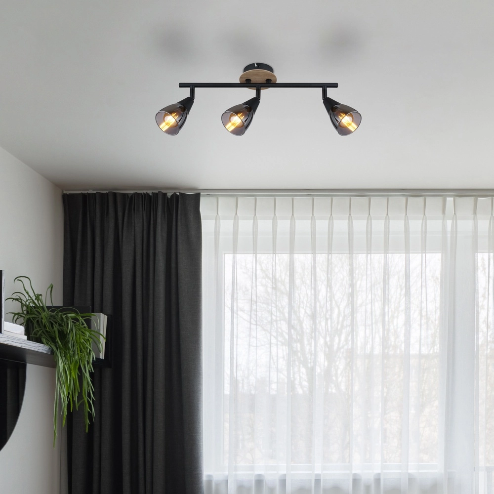 3-light ceiling lamp Mubby black with wood look Globo 9007371448869