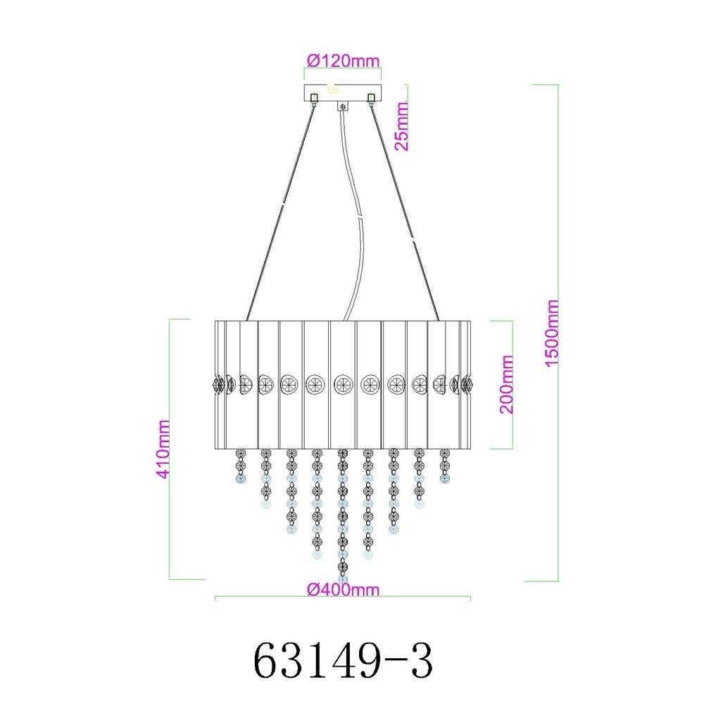 Pendant lamp Eleos black with crystal Globo 9007371528431