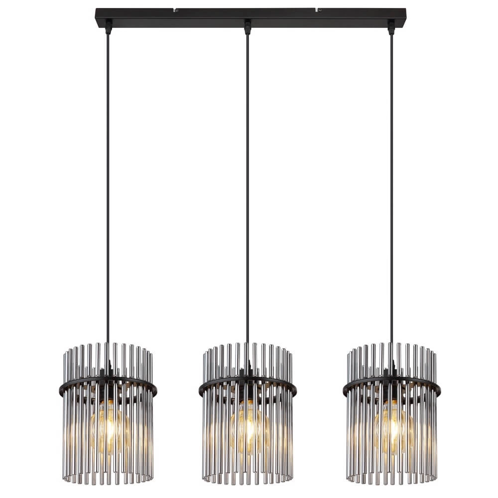 Black pendant lamp Gorley with smoke glass 3-lights Globo 9007371445790