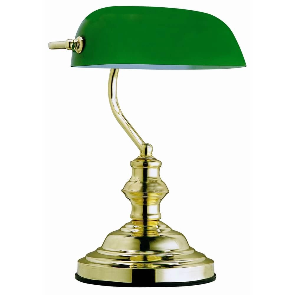 Classic desk lamp Antique metal with green glass