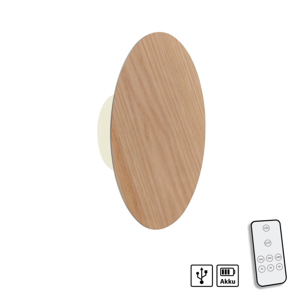 Design wall lamp Akku Puntua Ø 25cm wood Paul Neuhaus 4012248375792