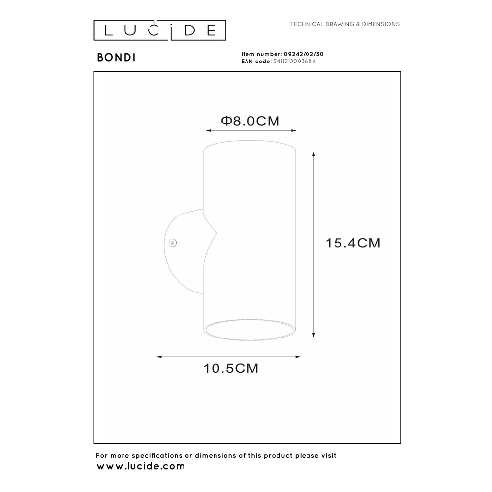 Wall spotlight Bondi Up & Down Black Lucide 5411212093684