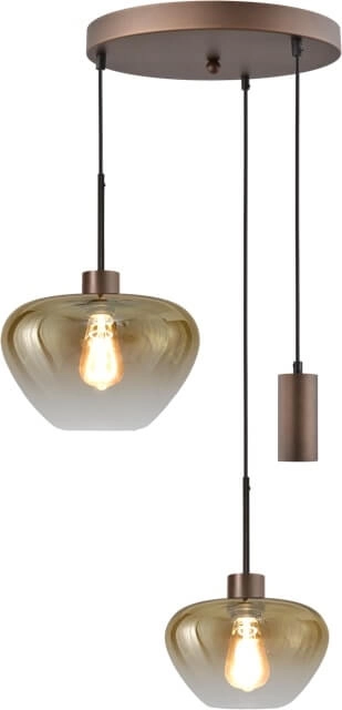 3-light pendant lamp Genua brown with 1x gold glass Ø 24cm - 1x Ø 29cm and 1 pendant