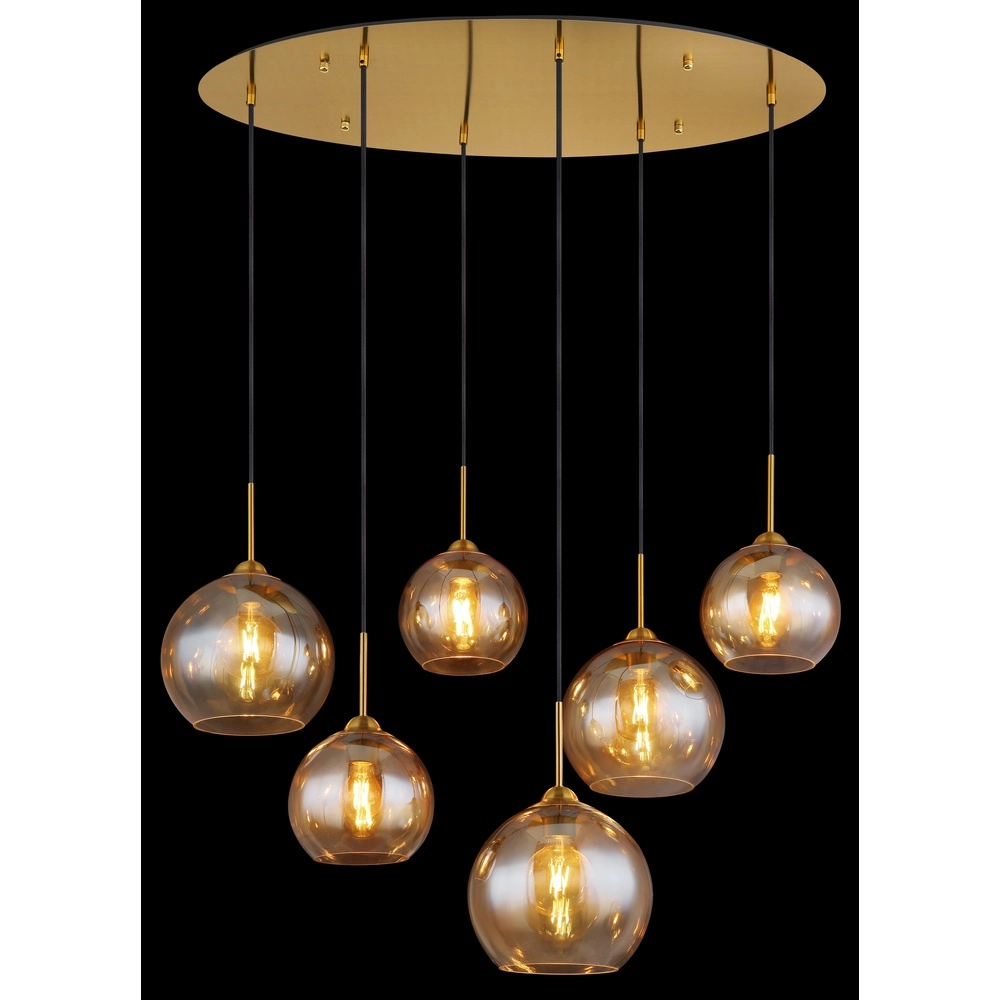 Golden pendant lamp Jamessa 6-light with amber glass Globo 9007371435692