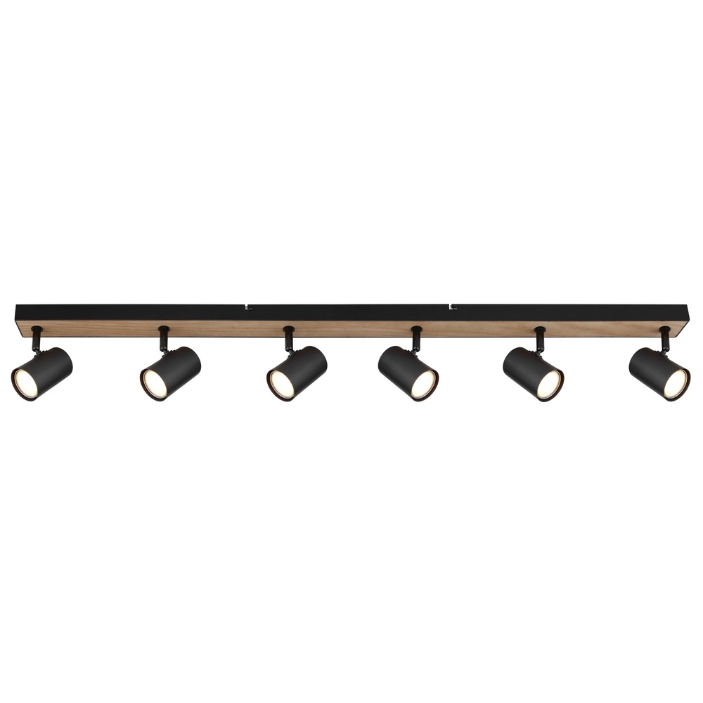 Ceiling lamp 6-lights Robby black with wood Globo 9007371432141