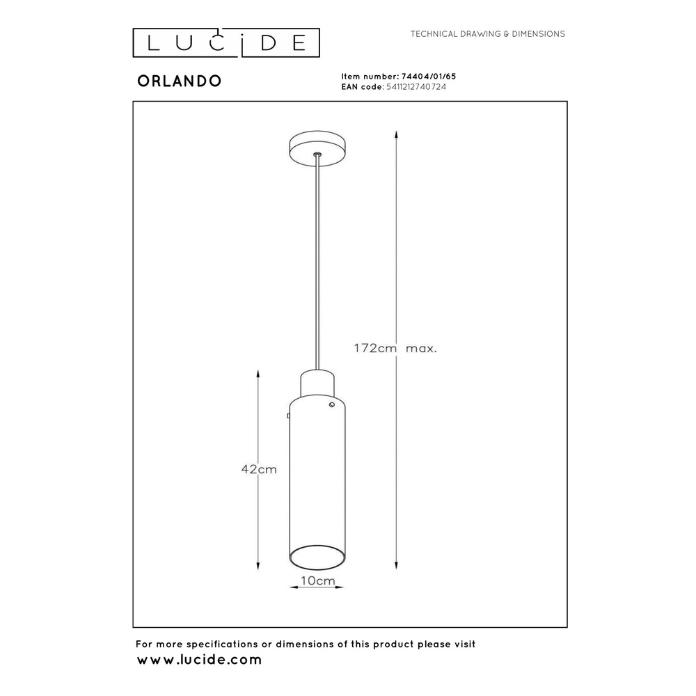 Sleek pendant lamp Orlando Ø 10cm smoke glass Lucide 5411212740724
