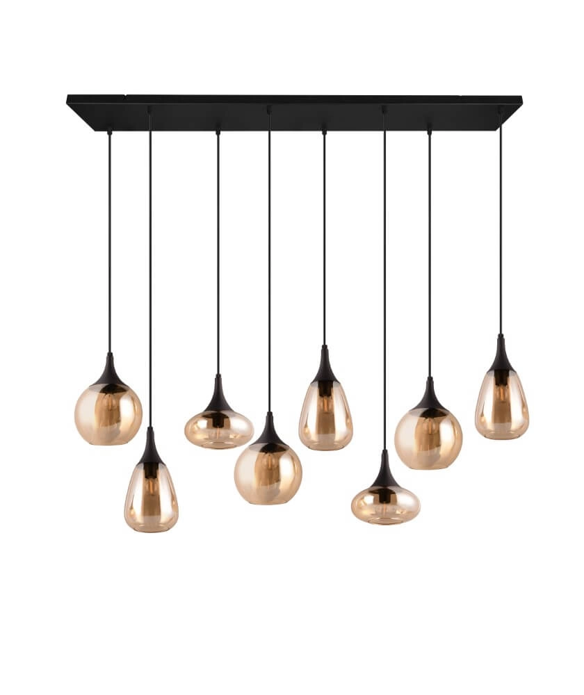 8-light pendant lamp Lumina with amber glass