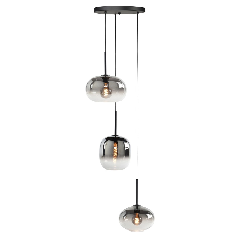 Pendant lamp Bellini 3-light black with smoke glass