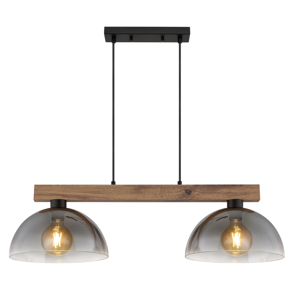 Country Pendant Lamp Romy 2-light black with wood Globo 9007371583355