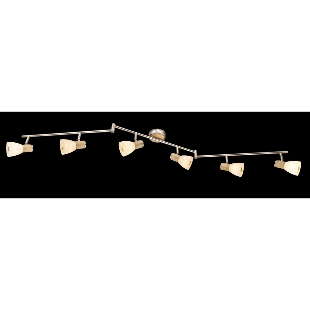 Ceiling lamp Gylfi Nickel with wood 6-lights Globo 9007371340552